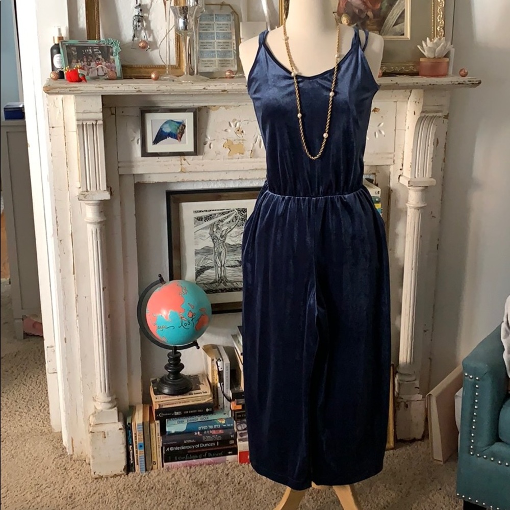 Charcoal blue velvet jumpsuit